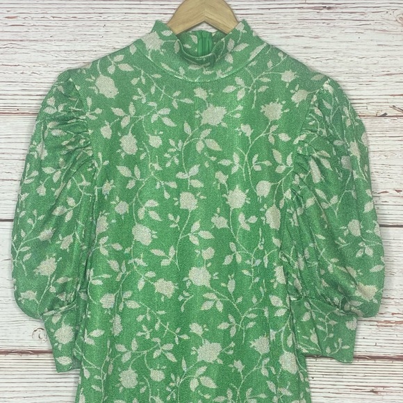 NWT Zara Green Floral Jacquard Dress Sz L - Picture 7 of 16